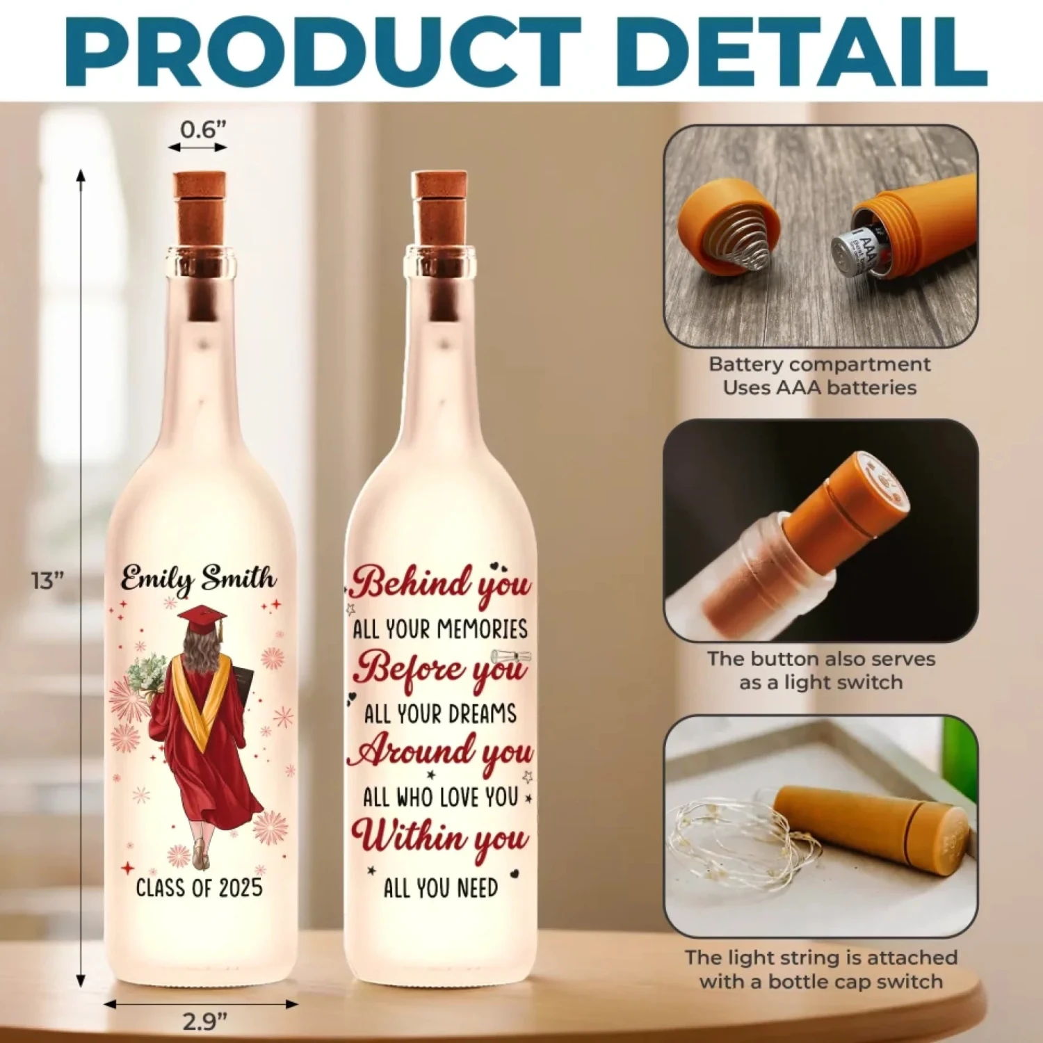 Dream Big, Graduate Bigger - Family Personalized Custom Bottle Lamp - Graduation Gift For Family Members, Siblings, Brothers, Sisters 5 Dream Big, Graduate Bigger - Family Personalized Custom Bottle Lamp - Graduation Gift For Family Members, Siblings, Brothers, Sisters - Image 5