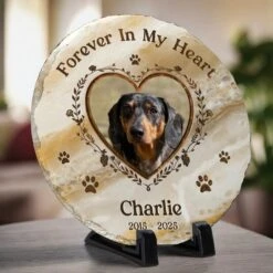 Custom Photo Your Paw Prints Are Forever On My Soul - Memorial Personalized Custom Round Shaped Stone With Stand - Sympathy Gift For Pet Owners, Pet Lovers -Pawfect House Store 67d792f4d71f1