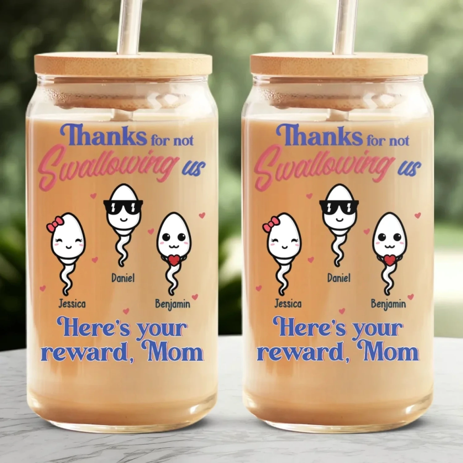 We Are Grateful, Mom - Family Personalized Custom Glass Cup, Iced Coffee Cup - Mother's Day, Gift For Mom, Grandma 3 We Are Grateful, Mom - Family Personalized Custom Glass Cup, Iced Coffee Cup - Mother's Day, Gift For Mom, Grandma - Image 3