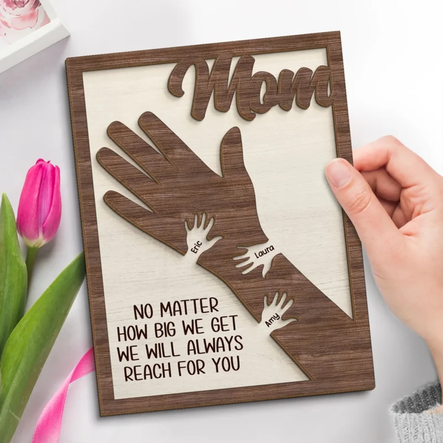 From Little Hands To Big Hearts - Family Personalized Custom 2-Layered Wooden Plaque With Stand - Mother's Day Gift For Mom, Grandma 3 From Little Hands To Big Hearts - Family Personalized Custom 2-Layered Wooden Plaque With Stand - Mother's Day Gift For Mom, Grandma - Image 3