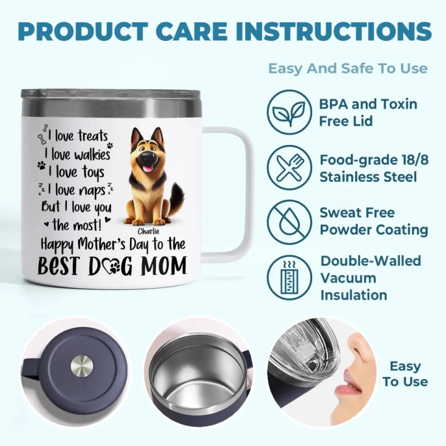 A Dog’s Love Never Ends - Dog Personalized Custom 14oz Stainless Steel Tumbler With Handle - Gift For Pet Owners, Pet Lovers 6 A Dog’s Love Never Ends - Dog Personalized Custom 14oz Stainless Steel Tumbler With Handle - Gift For Pet Owners, Pet Lovers - Image 6