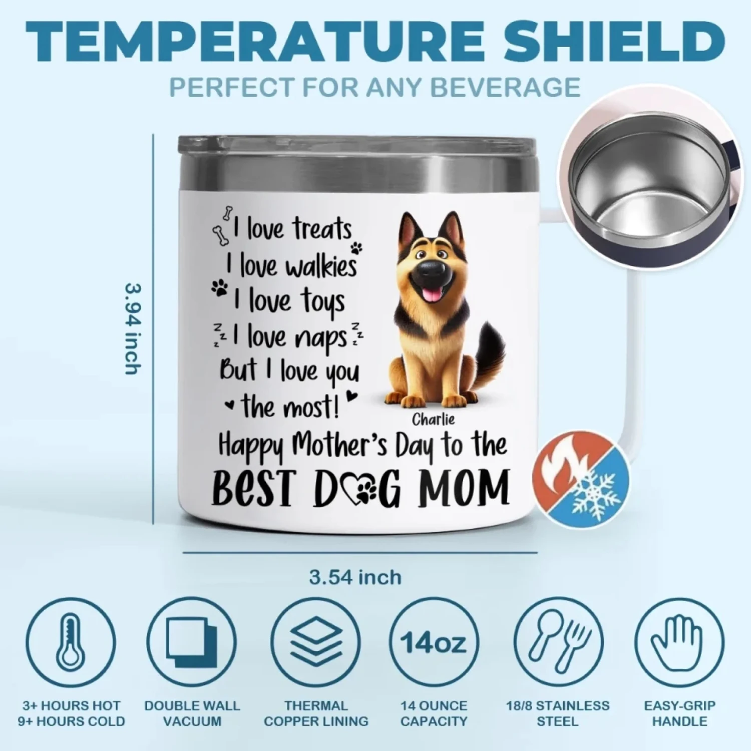 A Dog’s Love Never Ends - Dog Personalized Custom 14oz Stainless Steel Tumbler With Handle - Gift For Pet Owners, Pet Lovers 5 A Dog’s Love Never Ends - Dog Personalized Custom 14oz Stainless Steel Tumbler With Handle - Gift For Pet Owners, Pet Lovers - Image 5
