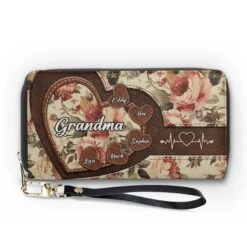 The Heart Of The Family - Family Personalized Custom Leather Long Wallet - Mother's Day, Gift For Mom, Grandma