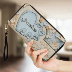 Held In Her Heart, Loved For A Lifetime - Family Personalized Custom Leather Long Wallet - Mother's Day, Gift For Mom, Grandma -Pawfect House Store 67dce8aba0774