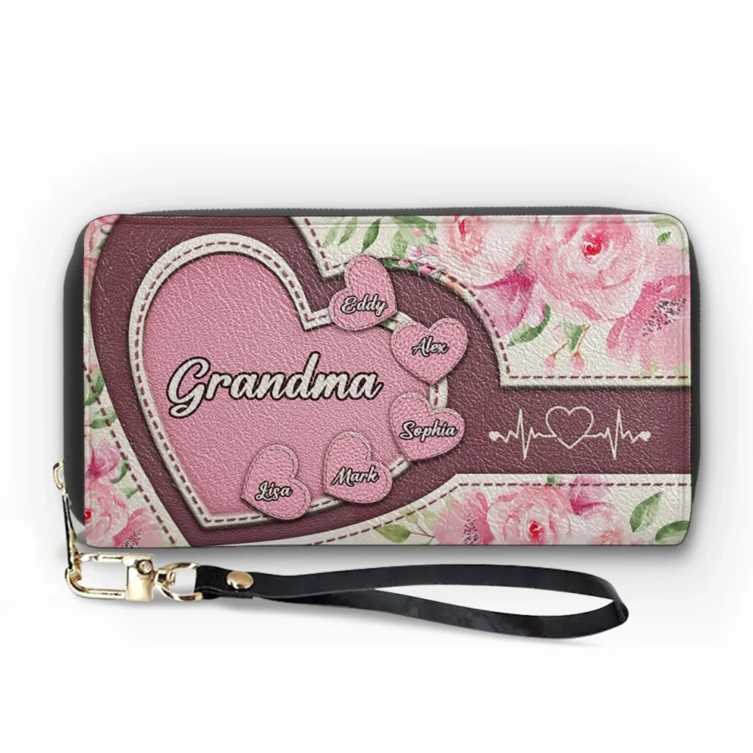 Wrapped In Grandma’s Heartstrings - Family Personalized Custom Leather Long Wallet - Mother's Day, Gift For Mom, Grandma 1 Wrapped In Grandma’s Heartstrings - Family Personalized Custom Leather Long Wallet - Mother's Day, Gift For Mom, Grandma