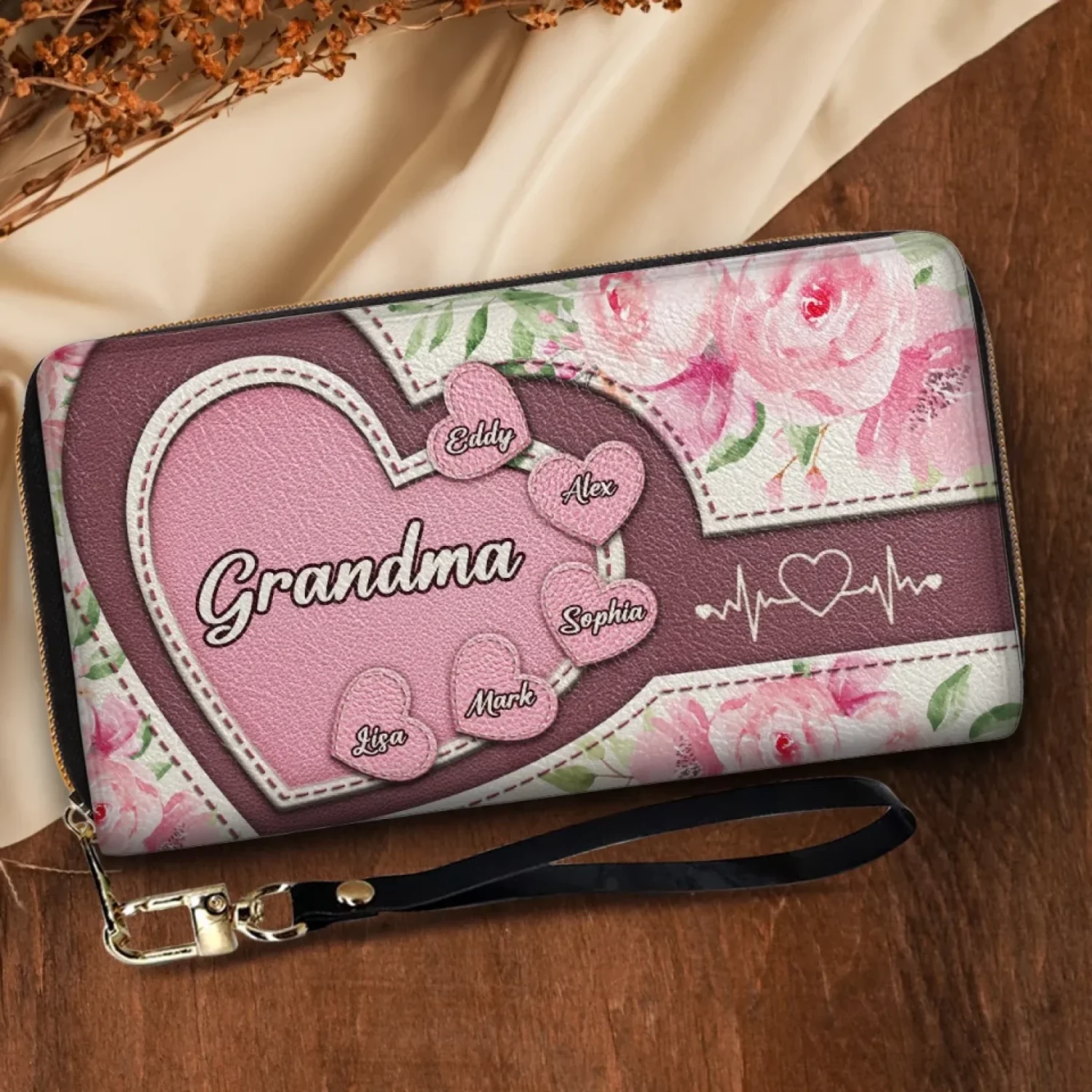 Wrapped In Grandma’s Heartstrings - Family Personalized Custom Leather Long Wallet - Mother's Day, Gift For Mom, Grandma 3 Wrapped In Grandma’s Heartstrings - Family Personalized Custom Leather Long Wallet - Mother's Day, Gift For Mom, Grandma - Image 3