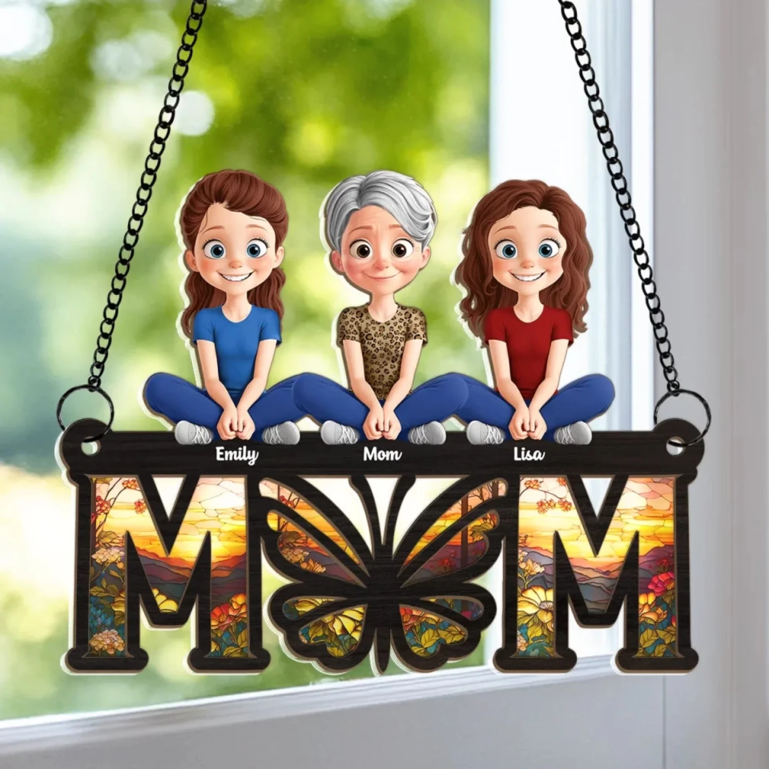 Mom, The Butterfly Of Our Hearts - Family Personalized Window Hanging Suncatcher Ornament - Mother's Day, Gift For Mom, Grandma 1 Mom, The Butterfly Of Our Hearts - Family Personalized Window Hanging Suncatcher Ornament - Mother's Day, Gift For Mom, Grandma