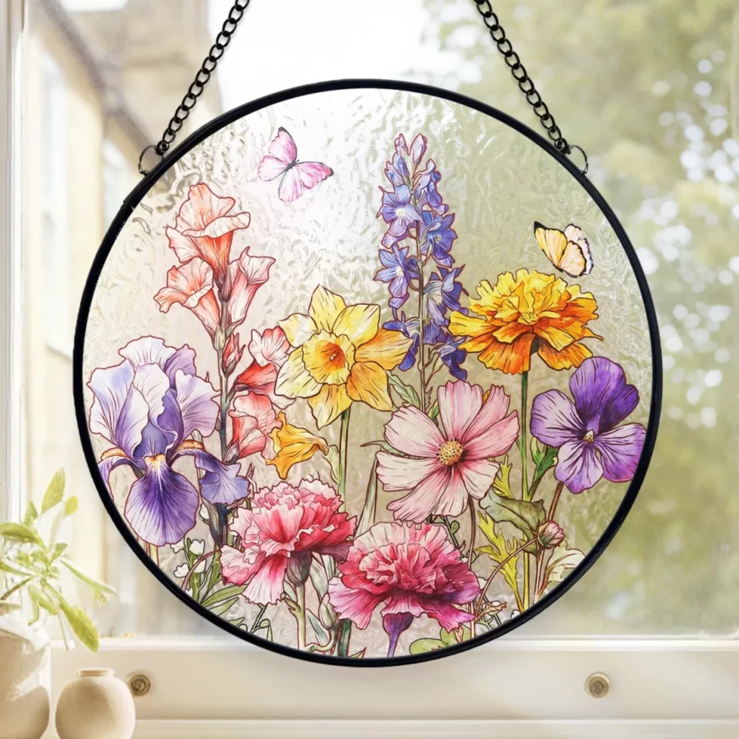 Her Love Blooms In Every Season - Family Personalized Custom Stained Glass Window Hanging Suncatcher - Mother's Day, Gift For Mom, Grandma 1 Her Love Blooms In Every Season - Family Personalized Custom Stained Glass Window Hanging Suncatcher - Mother's Day, Gift For Mom, Grandma