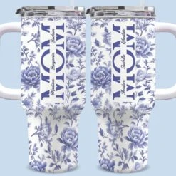 Mom, A Name Woven In Petals And Love - Family Personalized Custom 40 Oz Stainless Steel Tumbler With Handle - Mother's Day, Gift For Mom, Grandma