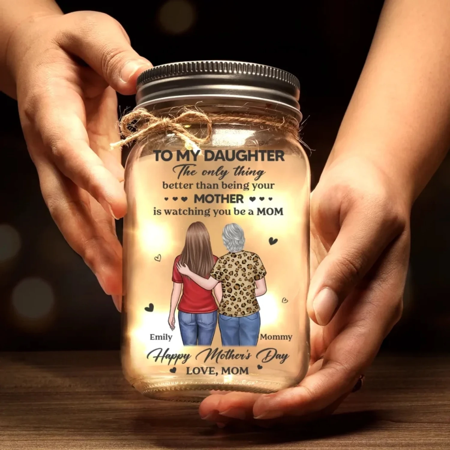 Her Hugs Fix Everything - Family Personalized Custom Mason Jar Light - Mother's Day, Gift For Mom, Daughter 3 Her Hugs Fix Everything - Family Personalized Custom Mason Jar Light - Mother's Day, Gift For Mom, Daughter - Image 3