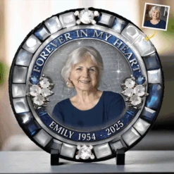 Custom Photo Heaven Gained What We Lost - Memorial Personalized Custom Round Shaped Stone With Stand - Sympathy Gift For Family Members