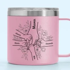 Forever Her Children, Forever In Her Hands - Family Personalized Custom 14oz Stainless Steel Tumbler With Handle - Mother's Day, Gift For Mom, Grandma