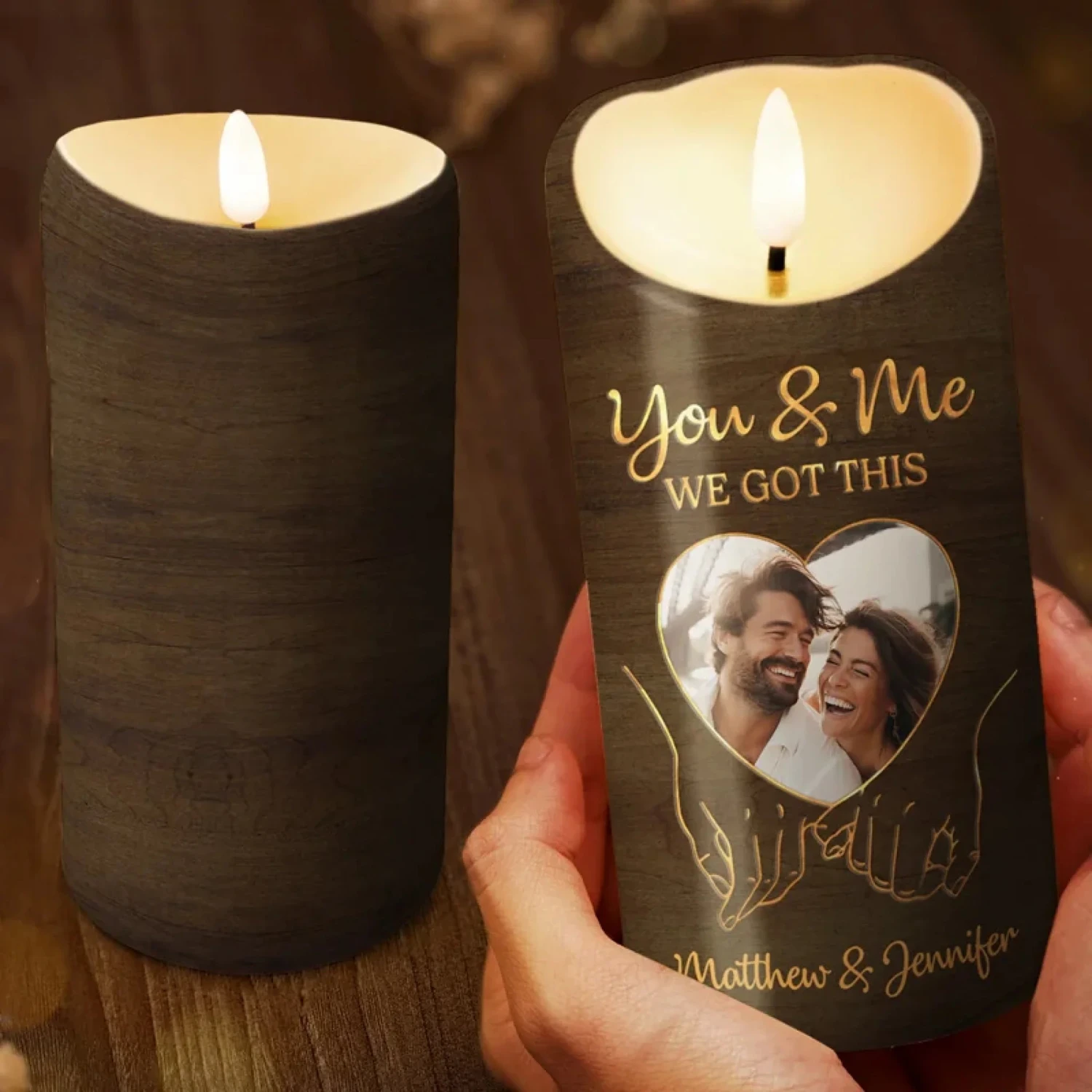 Custom Photo Hold My Hand, Hold My Heart - Couple Personalized Custom LED Candle - Gift For Husband Wife, Anniversary 3 Custom Photo Hold My Hand, Hold My Heart - Couple Personalized Custom LED Candle - Gift For Husband Wife, Anniversary - Image 3
