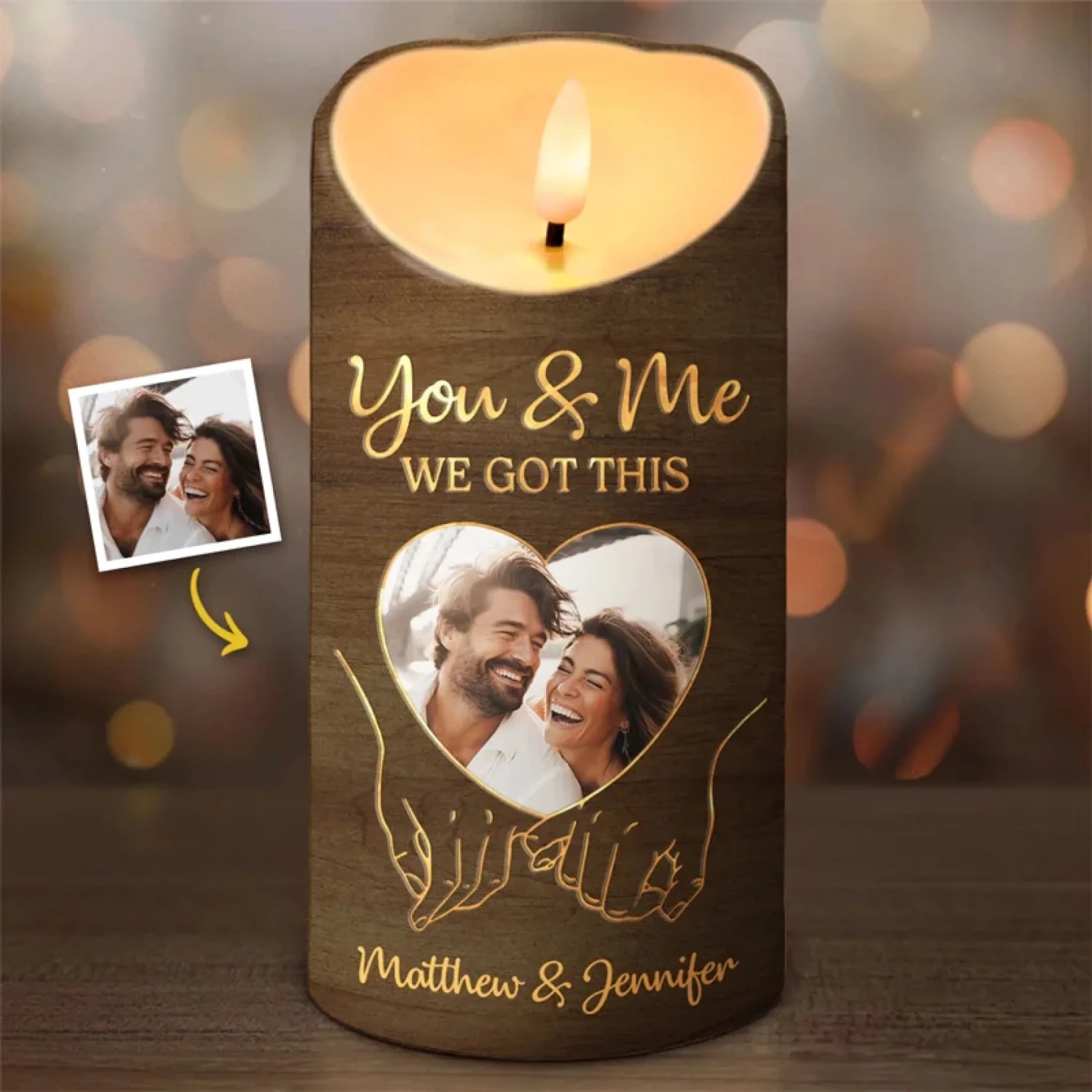 Custom Photo Hold My Hand, Hold My Heart - Couple Personalized Custom LED Candle - Gift For Husband Wife, Anniversary 1 Custom Photo Hold My Hand, Hold My Heart - Couple Personalized Custom LED Candle - Gift For Husband Wife, Anniversary