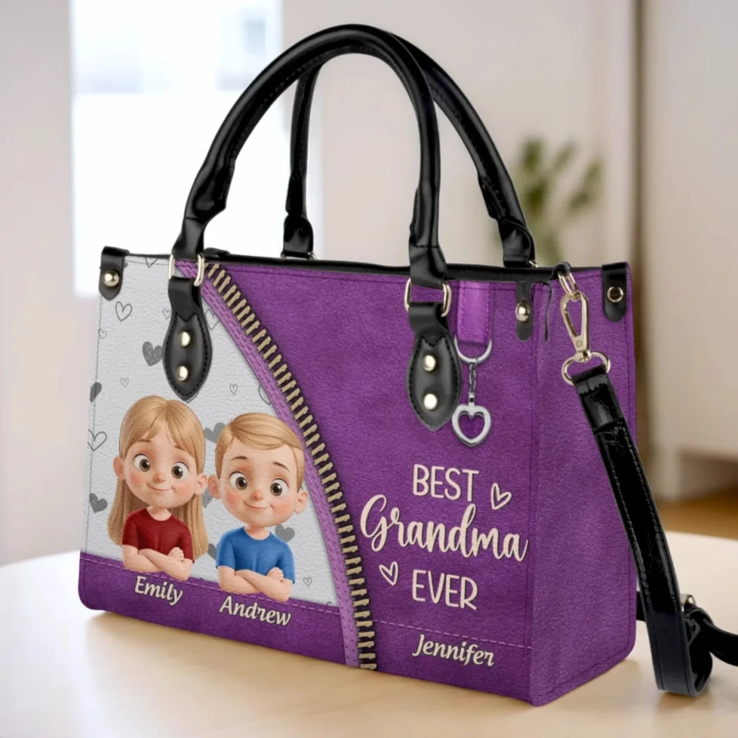 Happiness Is Being A Grandma - Family Personalized Custom Leather Handbag - Mother's Day, Gift For Mom, Grandma 3 Happiness Is Being A Grandma - Family Personalized Custom Leather Handbag - Mother's Day, Gift For Mom, Grandma - Image 3