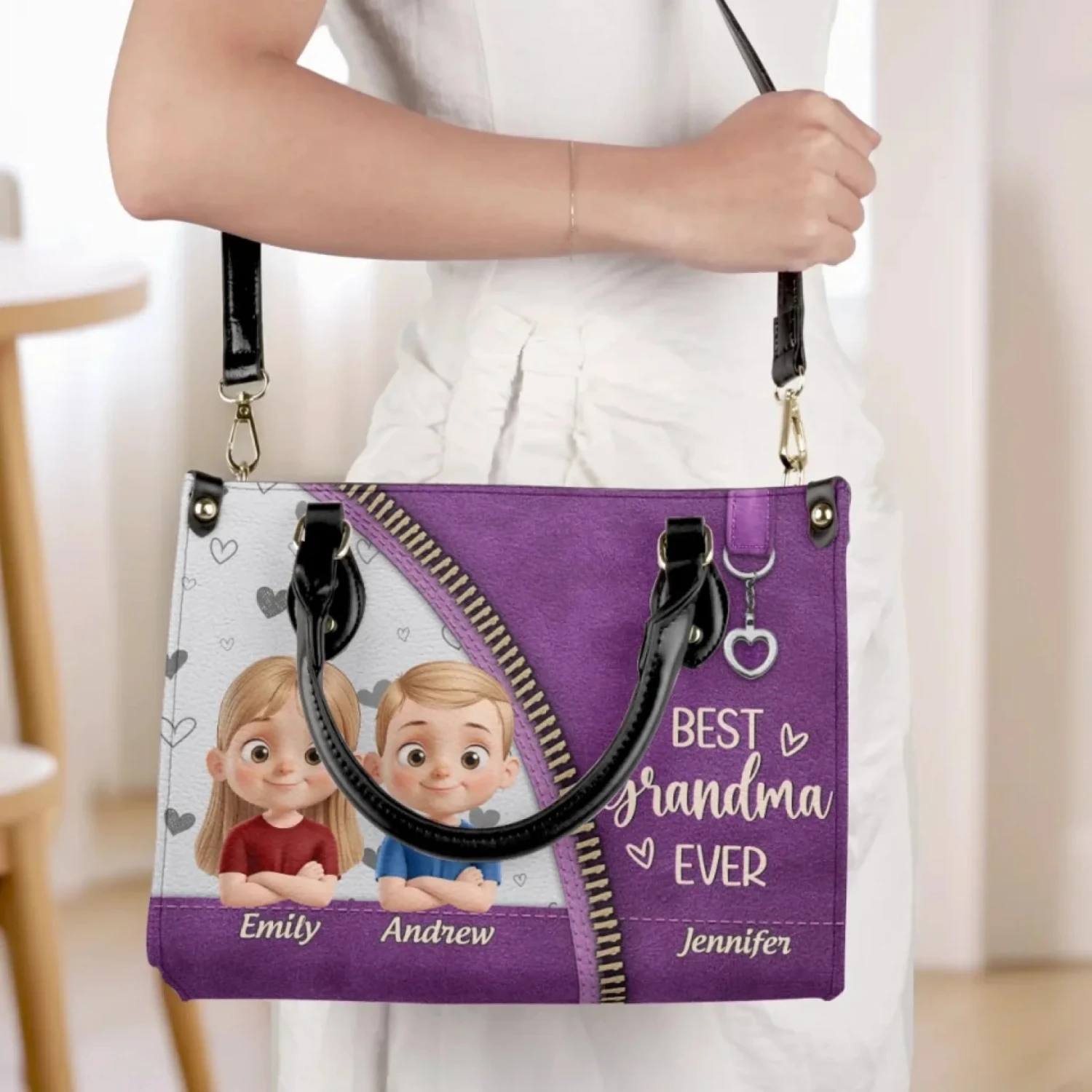 Happiness Is Being A Grandma - Family Personalized Custom Leather Handbag - Mother's Day, Gift For Mom, Grandma 4 Happiness Is Being A Grandma - Family Personalized Custom Leather Handbag - Mother's Day, Gift For Mom, Grandma - Image 4