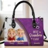 Happiness Is Being A Grandma - Family Personalized Custom Leather Handbag - Mother's Day, Gift For Mom, Grandma