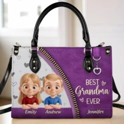 Happiness Is Being A Grandma - Family Personalized Custom Leather Handbag - Mother's Day, Gift For Mom, Grandma