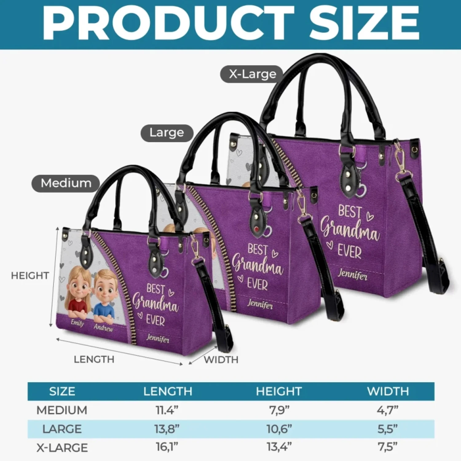 Happiness Is Being A Grandma - Family Personalized Custom Leather Handbag - Mother's Day, Gift For Mom, Grandma 5 Happiness Is Being A Grandma - Family Personalized Custom Leather Handbag - Mother's Day, Gift For Mom, Grandma - Image 5