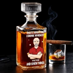 A Good Whiskey, A Great Story - Family Personalized Custom Glass Whiskey Bottle - Father's Day, Gift For Dad, Grandpa