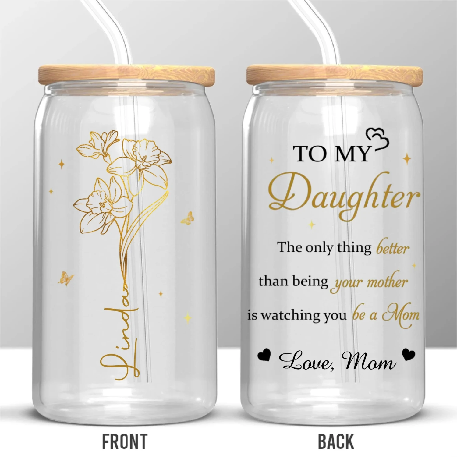 Her Love Blossoms Endlessly - Family Personalized Custom Glass Cup, Iced Coffee Cup - Mother's Day, Gift For Mom, Daughter 2 Her Love Blossoms Endlessly - Family Personalized Custom Glass Cup, Iced Coffee Cup - Mother's Day, Gift For Mom, Daughter - Image 2