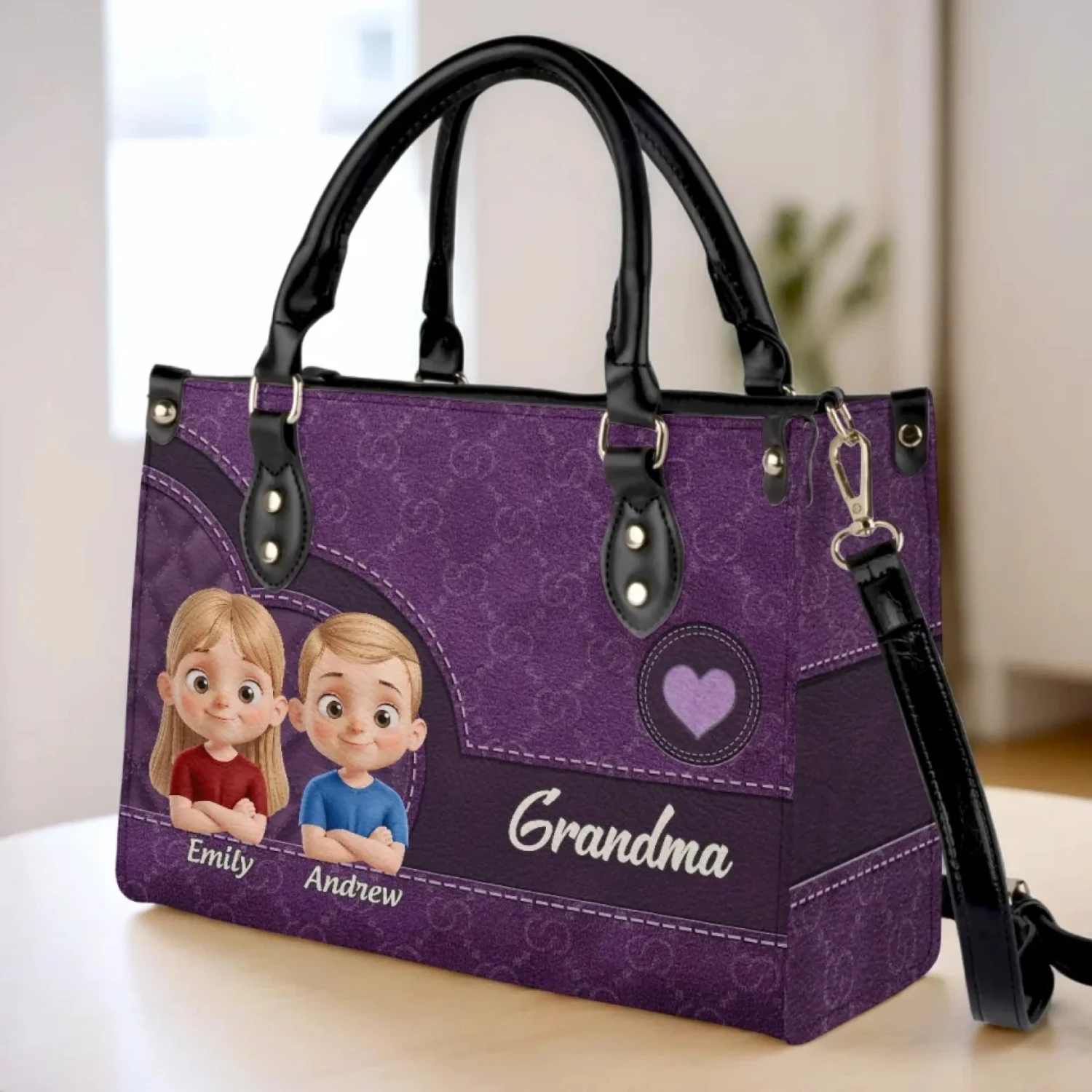 Love You, Grandma - Family Personalized Custom Leather Handbag - Mother's Day, Gift For Mom, Grandma 3 Love You, Grandma - Family Personalized Custom Leather Handbag - Mother's Day, Gift For Mom, Grandma - Image 3