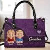 Love You, Grandma - Family Personalized Custom Leather Handbag - Mother's Day, Gift For Mom, Grandma