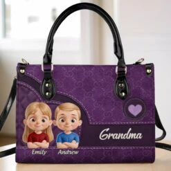 Love You, Grandma - Family Personalized Custom Leather Handbag - Mother's Day, Gift For Mom, Grandma