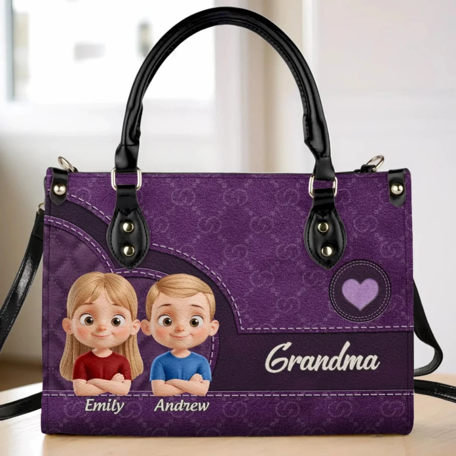 Love You, Grandma - Family Personalized Custom Leather Handbag - Mother's Day, Gift For Mom, Grandma 1 Love You, Grandma - Family Personalized Custom Leather Handbag - Mother's Day, Gift For Mom, Grandma