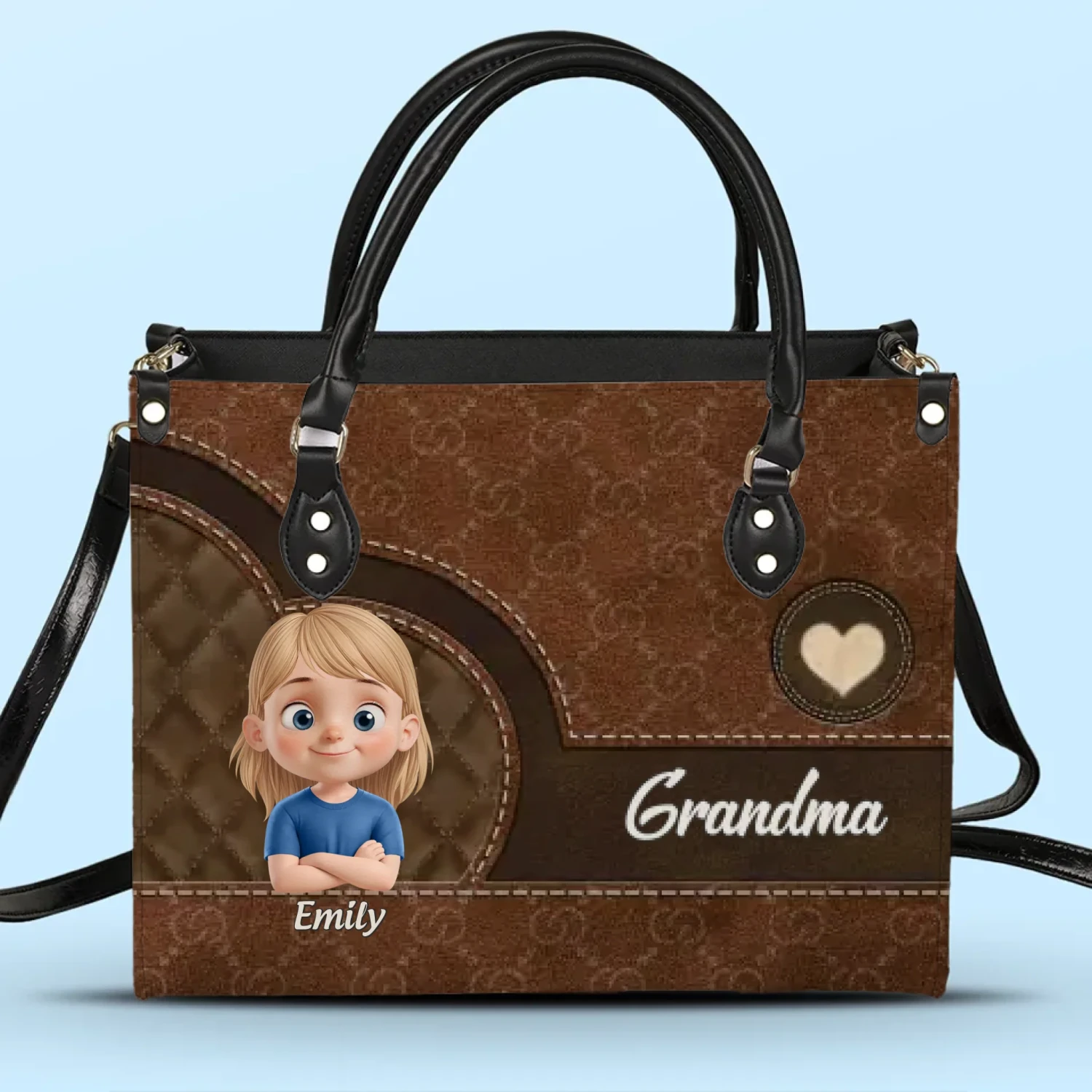 Love You, Grandma - Family Personalized Custom Leather Handbag - Mother's Day, Gift For Mom, Grandma 2 Love You, Grandma - Family Personalized Custom Leather Handbag - Mother's Day, Gift For Mom, Grandma - Image 2