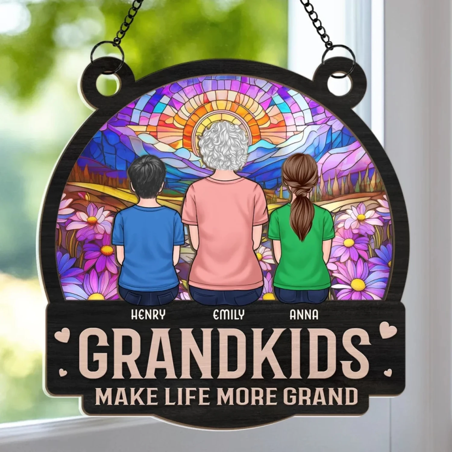 Built With Love, Blessed With Grandkids - Family Personalized Window Hanging Suncatcher Ornament - Mother's Day, Gift For Mom, Grandma 1 Built With Love, Blessed With Grandkids - Family Personalized Window Hanging Suncatcher Ornament - Mother's Day, Gift For Mom, Grandma
