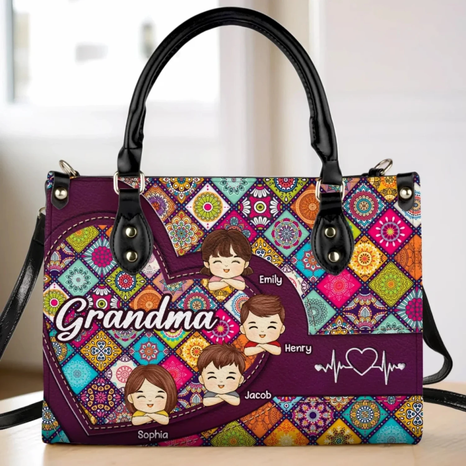 Love, Laughter, And Grandma - Family Personalized Custom Leather Handbag - Mother's Day, Gift For Mom, Grandma 1 Love, Laughter, And Grandma - Family Personalized Custom Leather Handbag - Mother's Day, Gift For Mom, Grandma