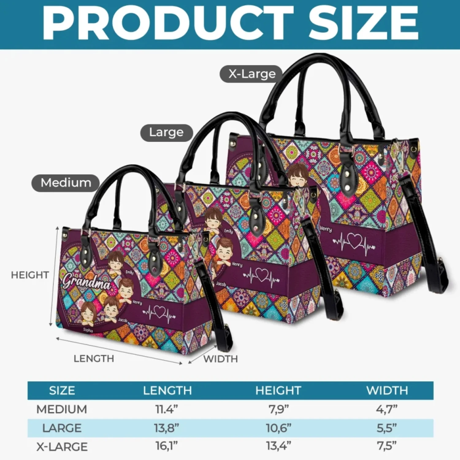 Love, Laughter, And Grandma - Family Personalized Custom Leather Handbag - Mother's Day, Gift For Mom, Grandma 5 Love, Laughter, And Grandma - Family Personalized Custom Leather Handbag - Mother's Day, Gift For Mom, Grandma - Image 5