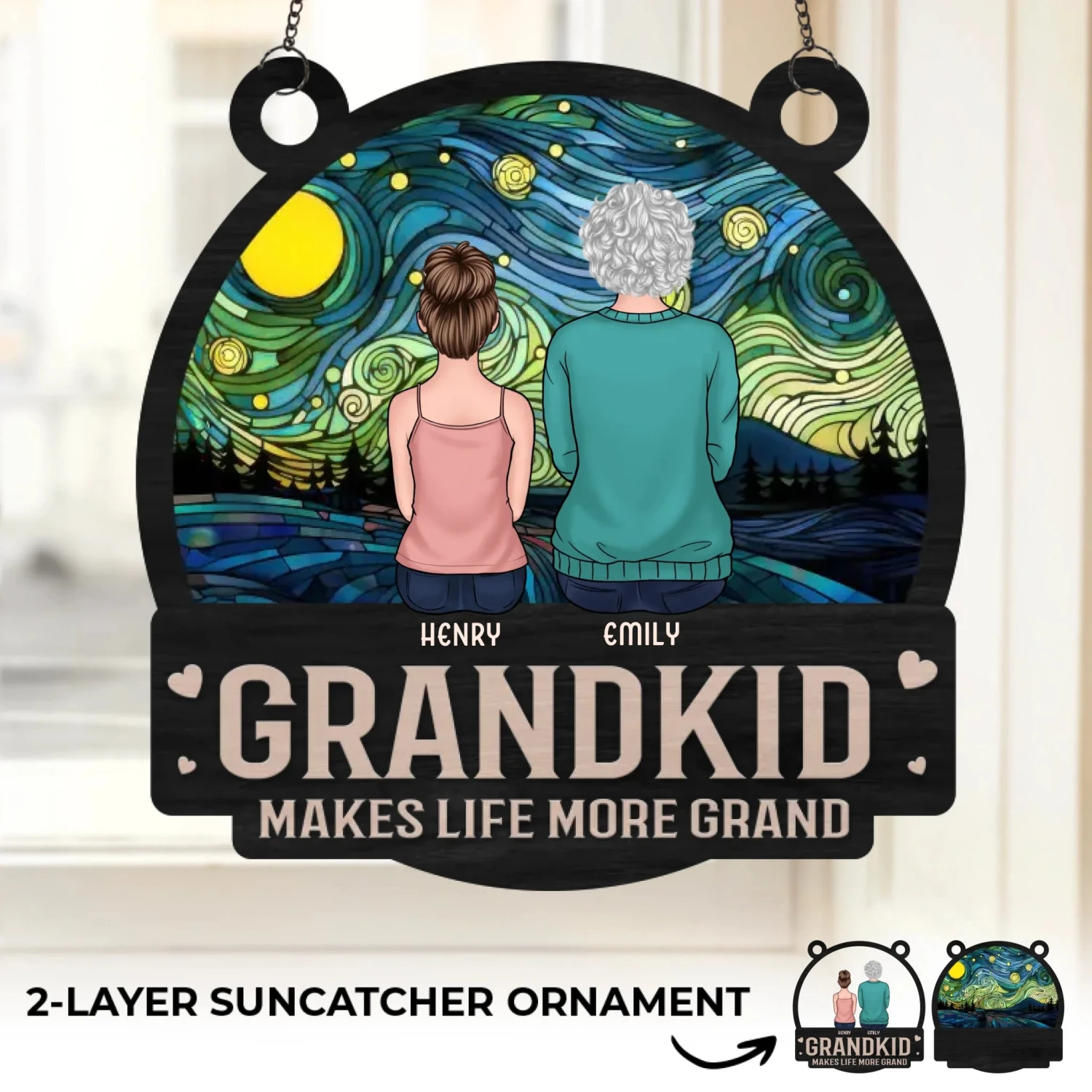 Built With Love, Blessed With Grandkids - Family Personalized Window Hanging Suncatcher Ornament - Mother's Day, Gift For Mom, Grandma 2 Built With Love, Blessed With Grandkids - Family Personalized Window Hanging Suncatcher Ornament - Mother's Day, Gift For Mom, Grandma - Image 2
