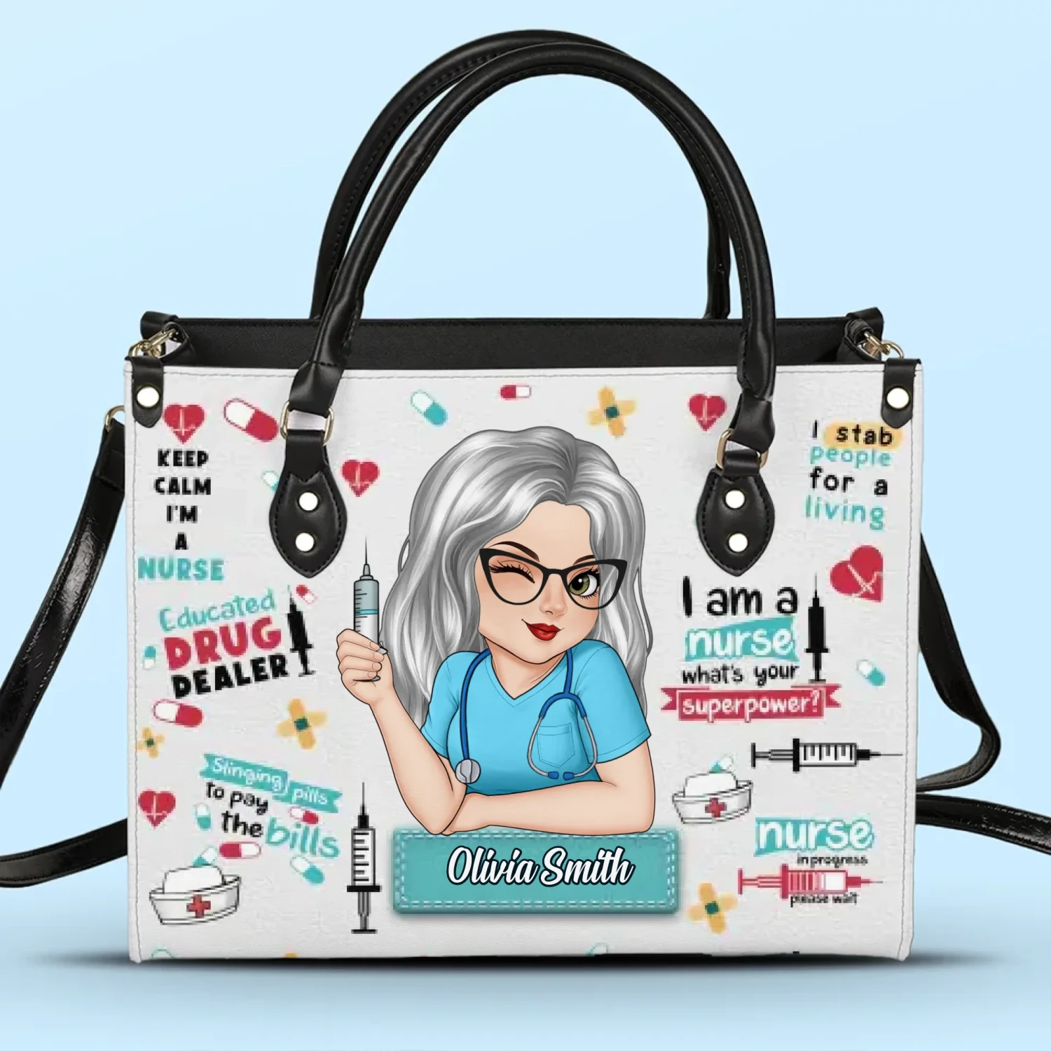 Keep Calm I'm A Nurse - Nurse Personalized Custom Leather Handbag - Appreciation, Thank You Gift, Nurse Life, Doctor Life 2 Keep Calm I'm A Nurse - Nurse Personalized Custom Leather Handbag - Appreciation, Thank You Gift, Nurse Life, Doctor Life - Image 2