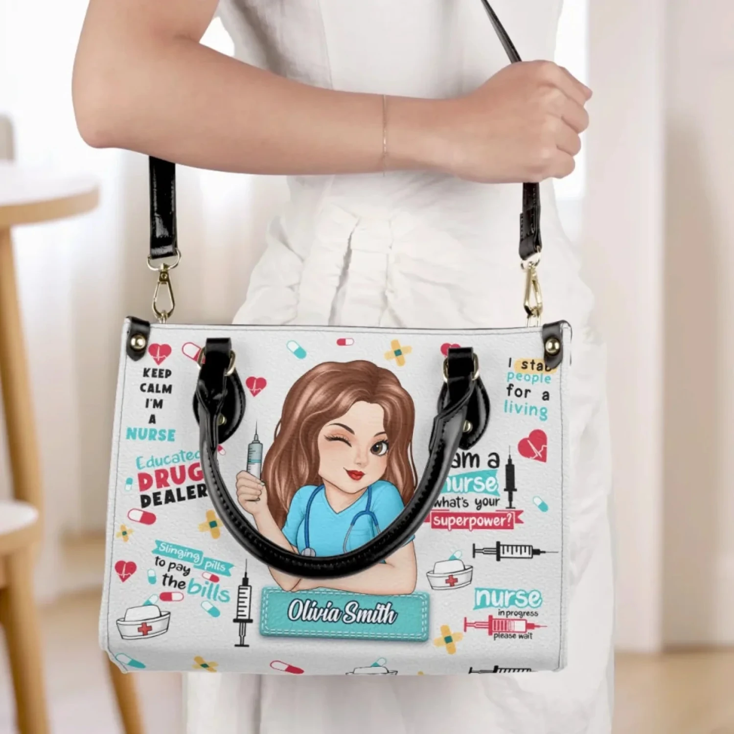 Keep Calm I'm A Nurse - Nurse Personalized Custom Leather Handbag - Appreciation, Thank You Gift, Nurse Life, Doctor Life 4 Keep Calm I'm A Nurse - Nurse Personalized Custom Leather Handbag - Appreciation, Thank You Gift, Nurse Life, Doctor Life - Image 4