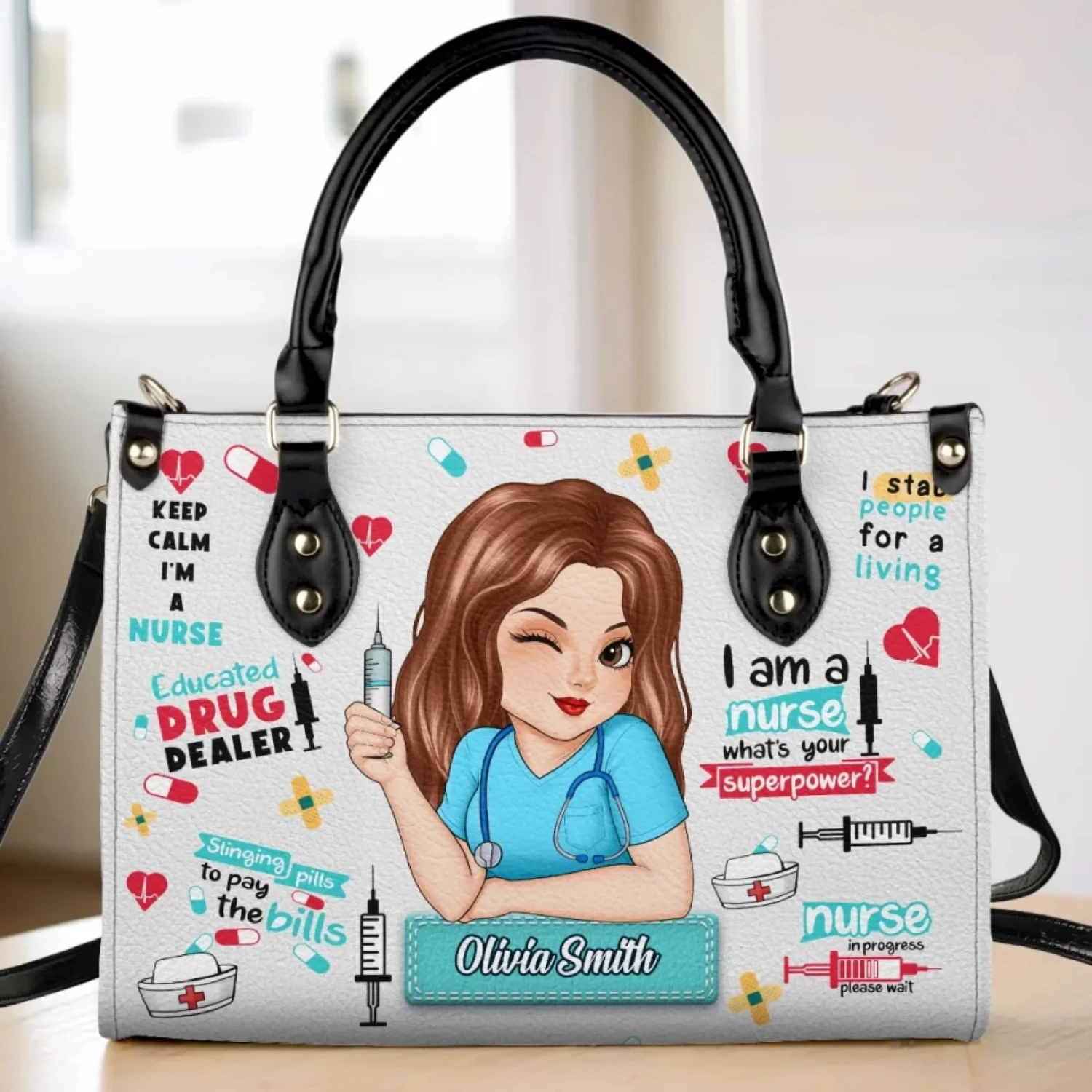 Keep Calm I'm A Nurse - Nurse Personalized Custom Leather Handbag - Appreciation, Thank You Gift, Nurse Life, Doctor Life 1 Keep Calm I'm A Nurse - Nurse Personalized Custom Leather Handbag - Appreciation, Thank You Gift, Nurse Life, Doctor Life