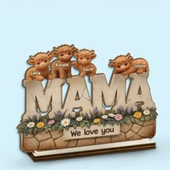 Moo-Made With Love - Family Personalized Custom Shaped 2-Layered Wooden Plaque With Flat Stand - Mother's Day, House Warming Gift For Mom
