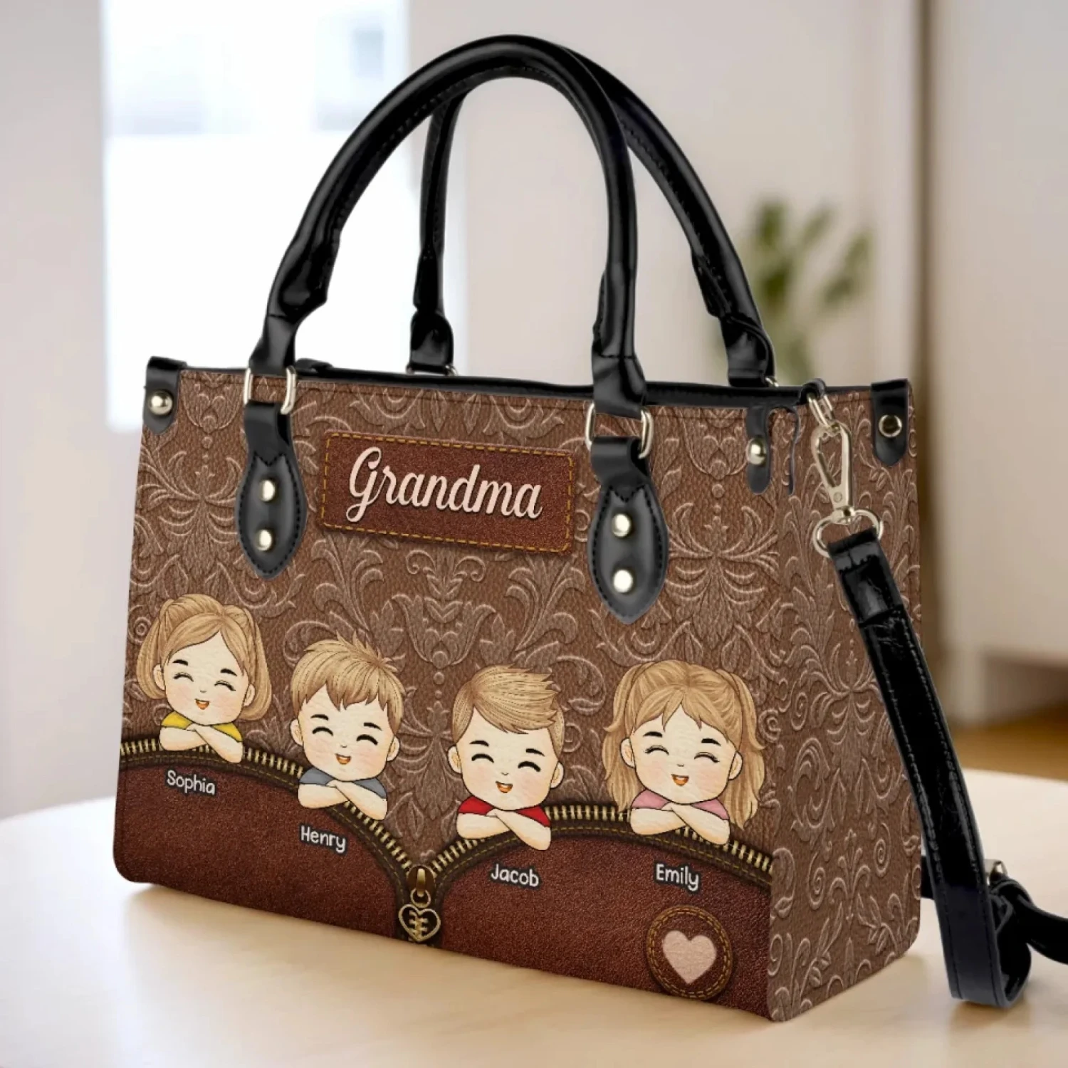 Grandma’s World In One Bag - Family Personalized Custom Leather Handbag - Mother's Day, Gift For Mom, Grandma 3 Grandma’s World In One Bag - Family Personalized Custom Leather Handbag - Mother's Day, Gift For Mom, Grandma - Image 3