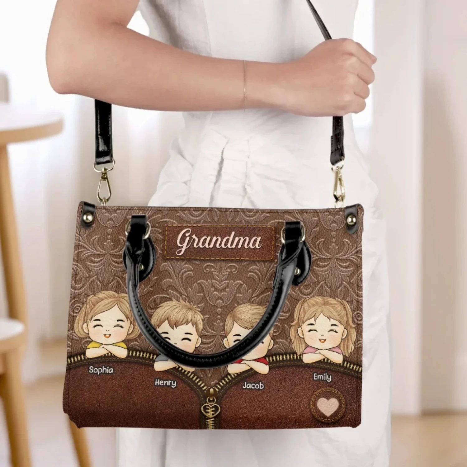 Grandma’s World In One Bag - Family Personalized Custom Leather Handbag - Mother's Day, Gift For Mom, Grandma 4 Grandma’s World In One Bag - Family Personalized Custom Leather Handbag - Mother's Day, Gift For Mom, Grandma - Image 4