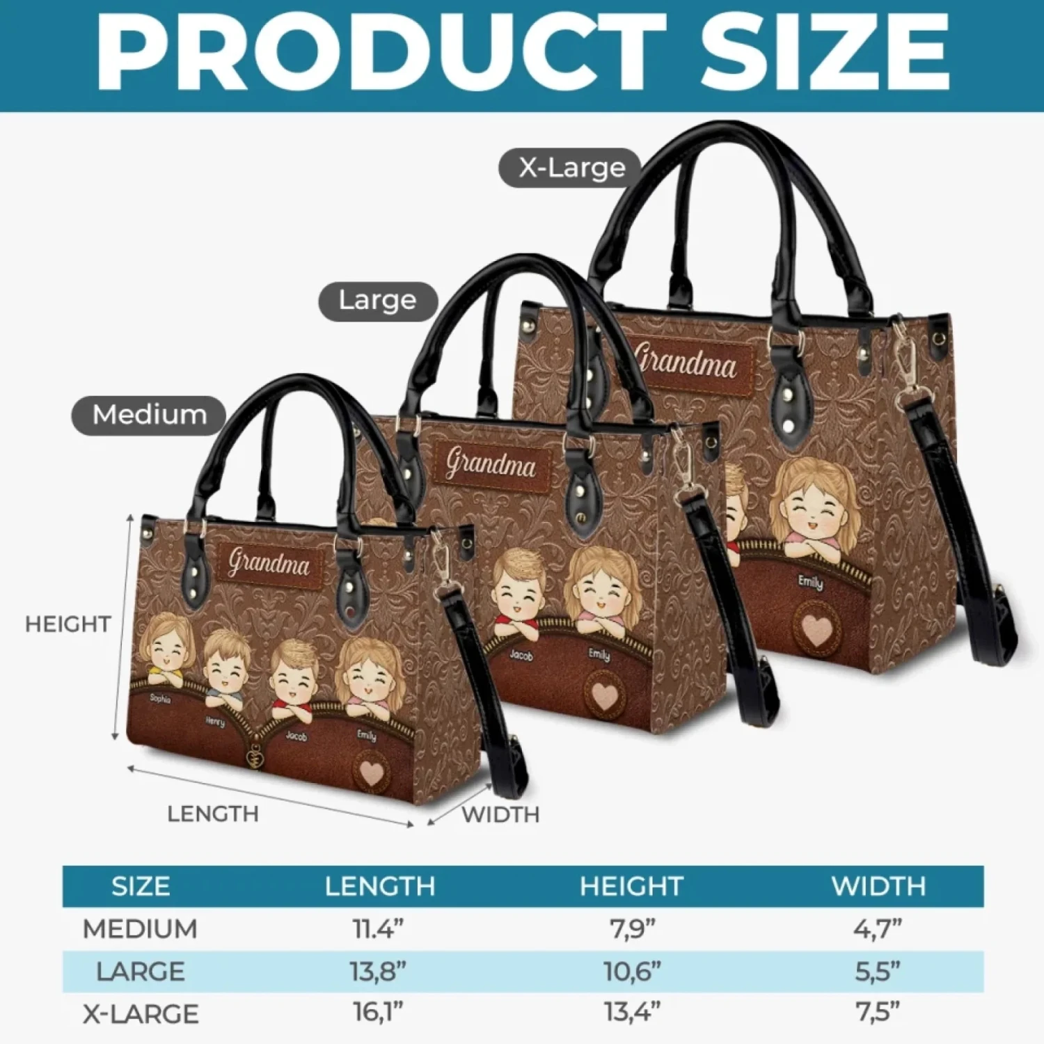 Grandma’s World In One Bag - Family Personalized Custom Leather Handbag - Mother's Day, Gift For Mom, Grandma 5 Grandma’s World In One Bag - Family Personalized Custom Leather Handbag - Mother's Day, Gift For Mom, Grandma - Image 5