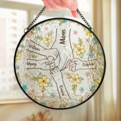 In Every Grip, A Lifetime Of Love - Family Personalized Custom Stained Glass Window Hanging Suncatcher - Mother's Day, Gift For Mom, Grandma -Pawfect House Store 67eb5b321448e