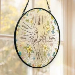 In Every Grip, A Lifetime Of Love - Family Personalized Custom Stained Glass Window Hanging Suncatcher - Mother's Day, Gift For Mom, Grandma -Pawfect House Store 67eb5b3222d46