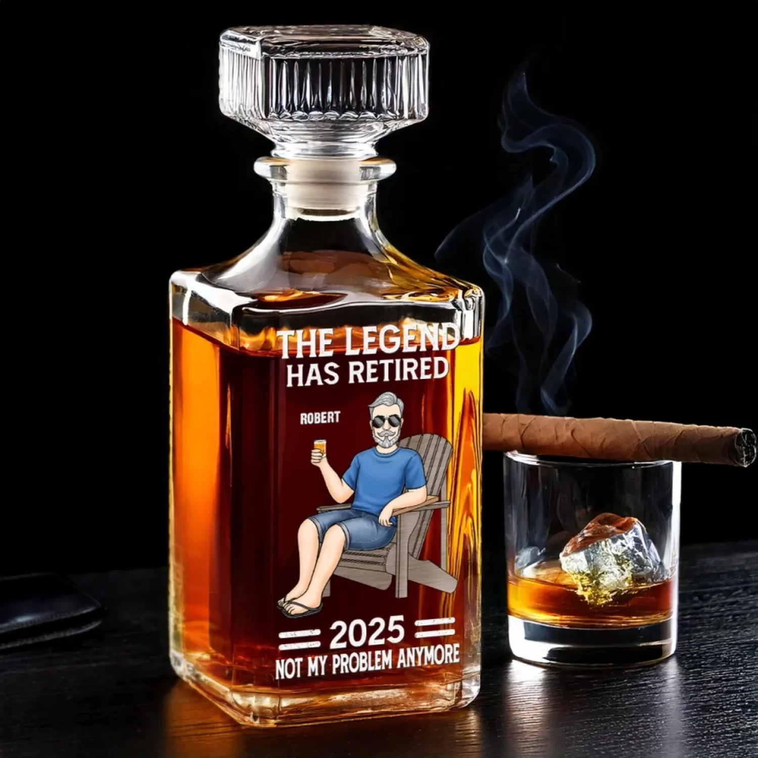 Off The Clock On The Rocks - Family Personalized Custom Glass Whiskey Bottle - Father's Day, Gift For Dad, Grandpa 1 Off The Clock On The Rocks - Family Personalized Custom Glass Whiskey Bottle - Father's Day, Gift For Dad, Grandpa