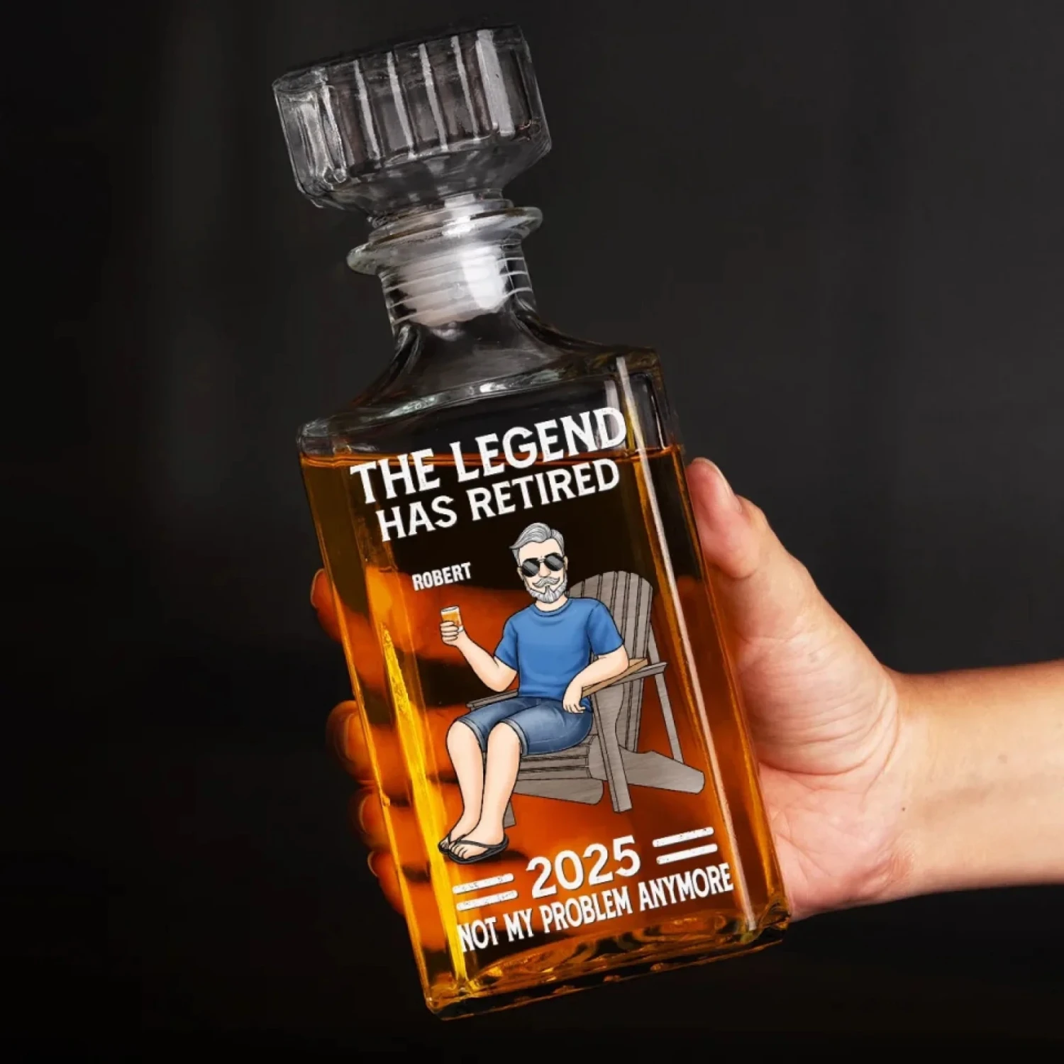 Off The Clock On The Rocks - Family Personalized Custom Glass Whiskey Bottle - Father's Day, Gift For Dad, Grandpa 4 Off The Clock On The Rocks - Family Personalized Custom Glass Whiskey Bottle - Father's Day, Gift For Dad, Grandpa - Image 4