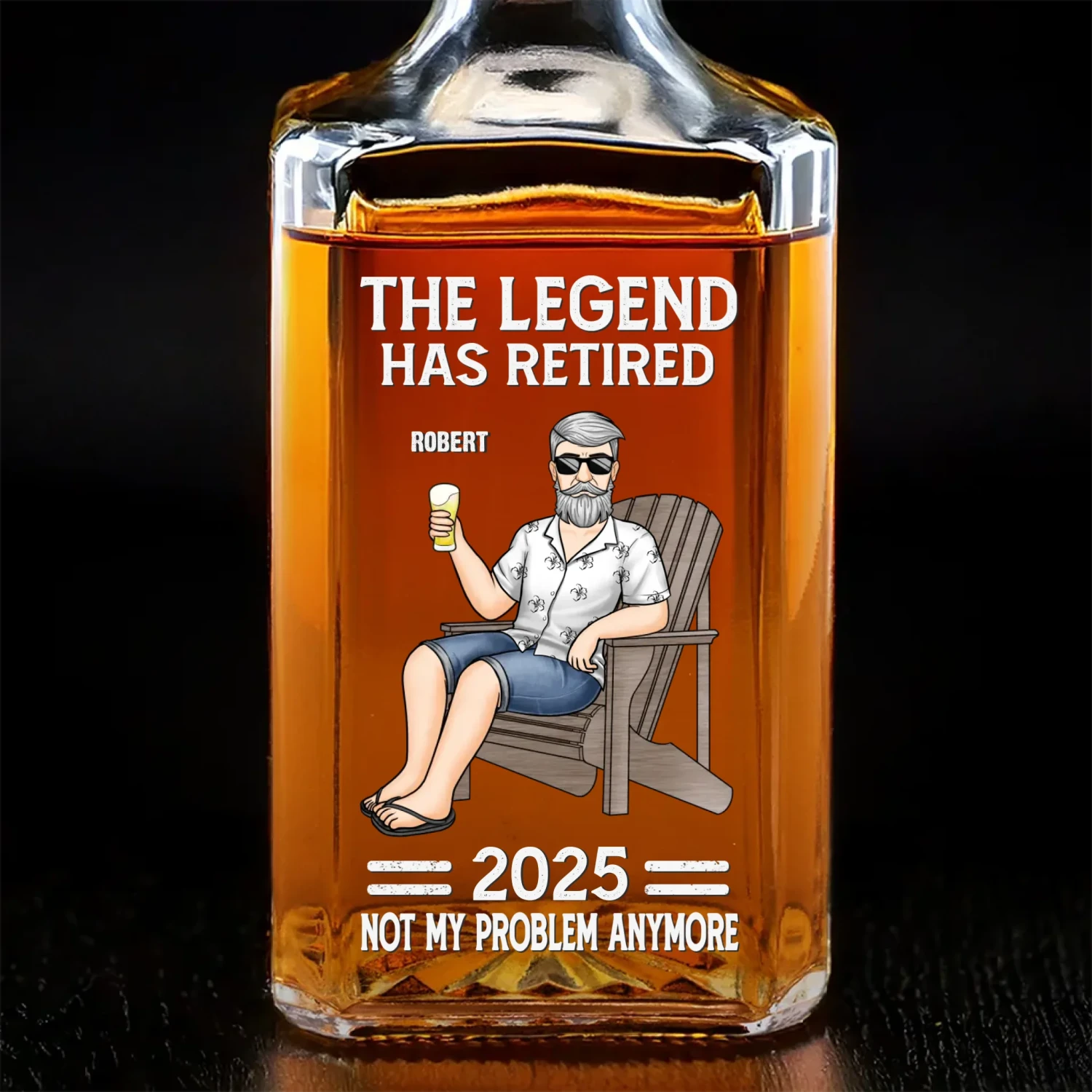 Off The Clock On The Rocks - Family Personalized Custom Glass Whiskey Bottle - Father's Day, Gift For Dad, Grandpa 2 Off The Clock On The Rocks - Family Personalized Custom Glass Whiskey Bottle - Father's Day, Gift For Dad, Grandpa - Image 2