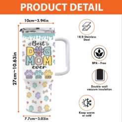Just A Dog Mom Doing Her Best - Dog Personalized Custom 3D Inflated Effect Printed 40 Oz Stainless Steel Tumbler With Handle - Gift For Pet Owners, Pet Lovers -Pawfect House Store 67ec857851e9c