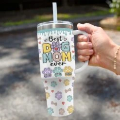 Just A Dog Mom Doing Her Best - Dog Personalized Custom 3D Inflated Effect Printed 40 Oz Stainless Steel Tumbler With Handle - Gift For Pet Owners, Pet Lovers -Pawfect House Store 67ec857864ec9