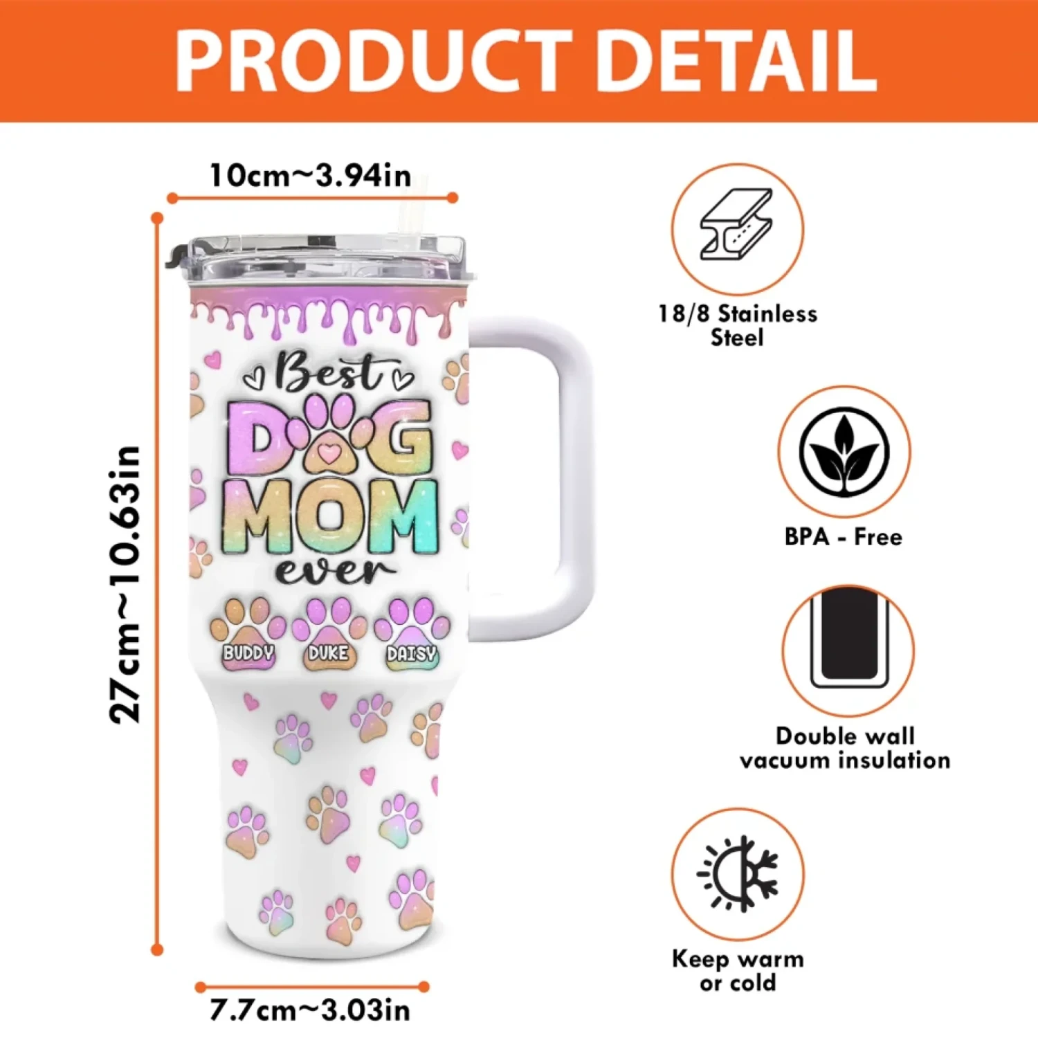 My Heart Belongs To My Furry Babies - Dog Personalized Custom 3D Inflated Effect Printed 40 Oz Stainless Steel Tumbler With Handle - Gift For Pet Owners, Pet Lovers 4 My Heart Belongs To My Furry Babies - Dog Personalized Custom 3D Inflated Effect Printed 40 Oz Stainless Steel Tumbler With Handle - Gift For Pet Owners, Pet Lovers - Image 4