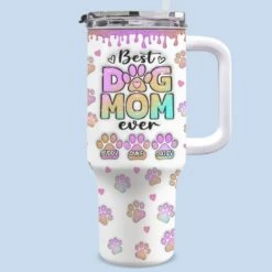 My Heart Belongs To My Furry Babies - Dog Personalized Custom 3D Inflated Effect Printed 40 Oz Stainless Steel Tumbler With Handle - Gift For Pet Owners, Pet Lovers